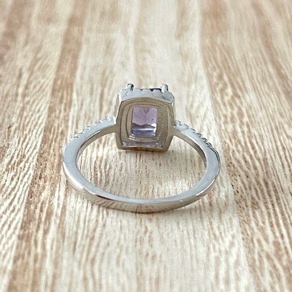 Radiant Simulated Amethyst Halo Ring - Platinum Plated - Picture 3 of 5